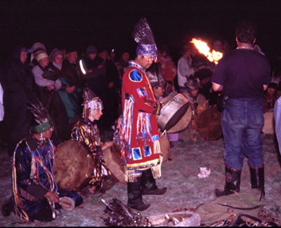 Night ceremony on the Khaiyrykan mountain. 2003. Photo by Daniel Allgoewer