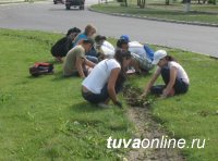 Дети трудового отряда гимназии № 5 помогают благоустраивать Кызыл