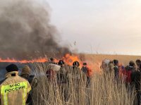 В Туве локализован крупный степной пожар на границе Тес-Хемского и Овюрского кожуунов