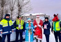 В Туве Дед Мороз и Снегурочка напомнили водителям о безопасности на дороге